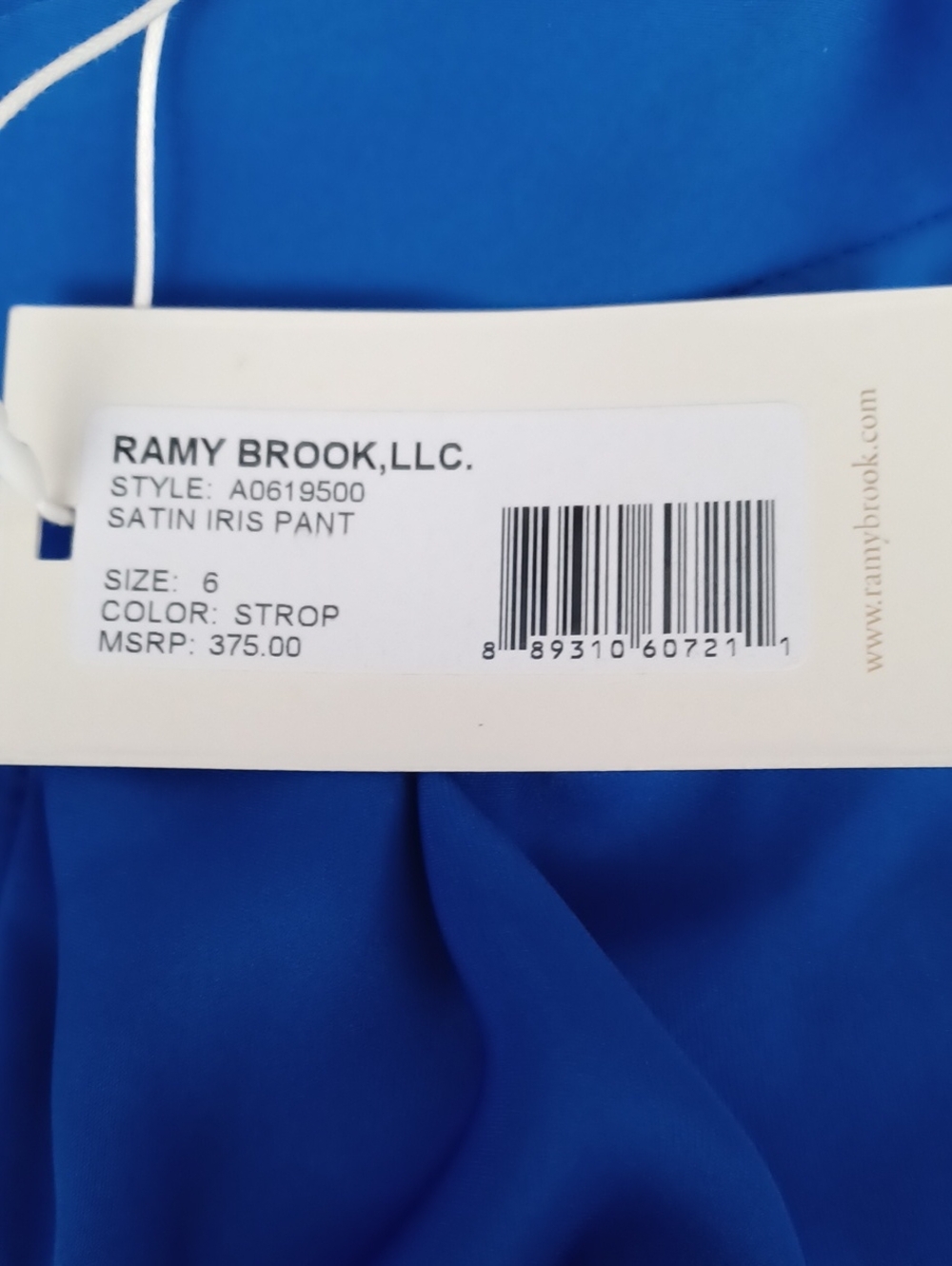 Ramy Brook Satin Iris Pant Blue Strop. Size 6. NWT! Pleated With Side Zipper. - Picture 10 of 10